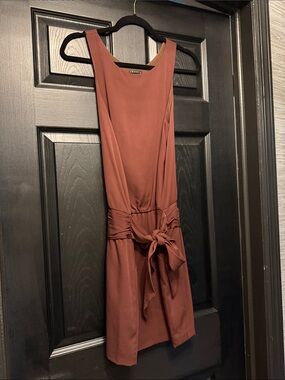 Theory Burgundy Tie-Waist Sleeveless Mini Dress
